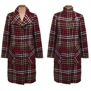 NVLT Houndstooth Pea Coat Peacoat Size 4 Red Tan Black